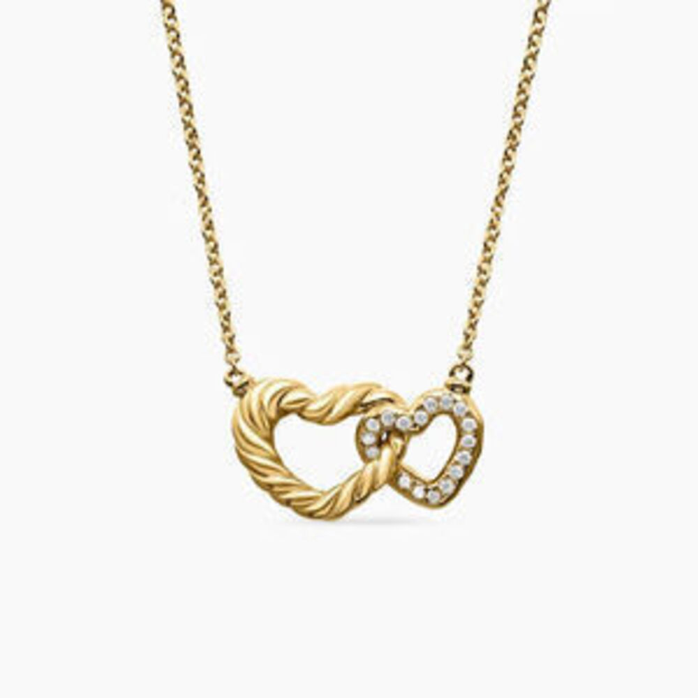 David Yurman Gold Double Heart Diamond Necklace